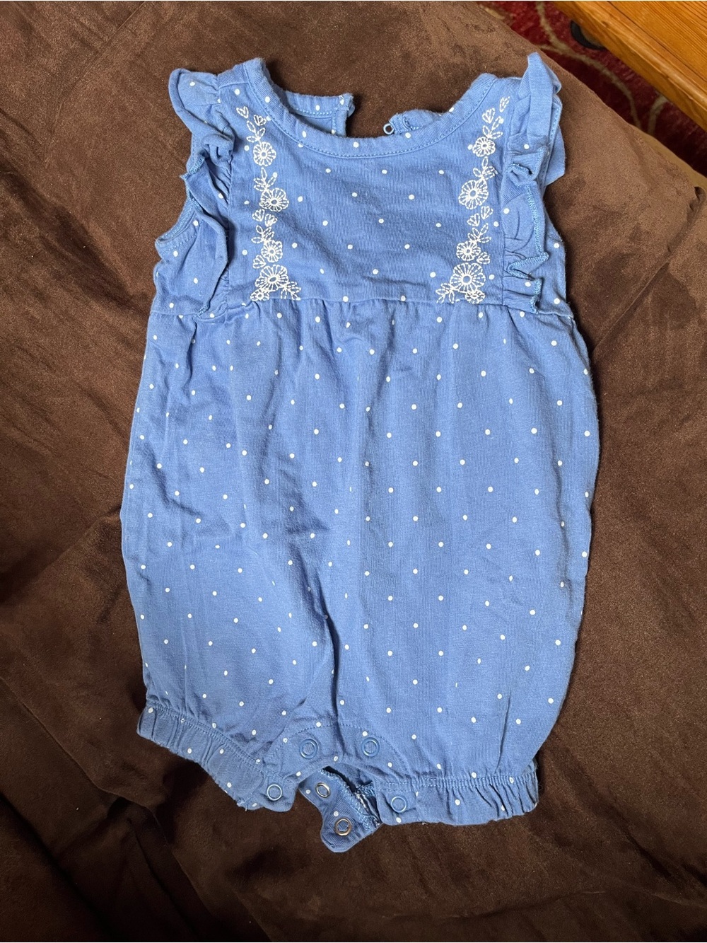 6 months Blue Polka Dot Baby Romper with ruffle